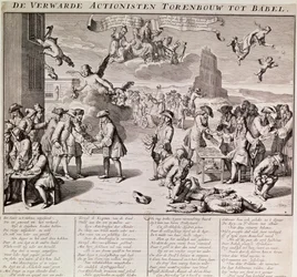 Caricatura satírica del desastroso experimento con papel moneda por el escocés John Law durante su tiempo como controlador general de las finanzas francesas entre enero y mayo de 1720